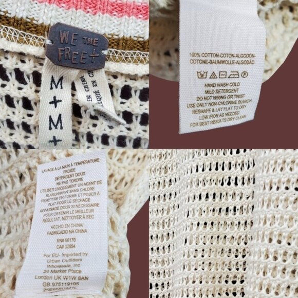 Free People We The Free Cream V-Neck Crochet Open Knit Pullover Sweater Size M - Picture 5 of 5